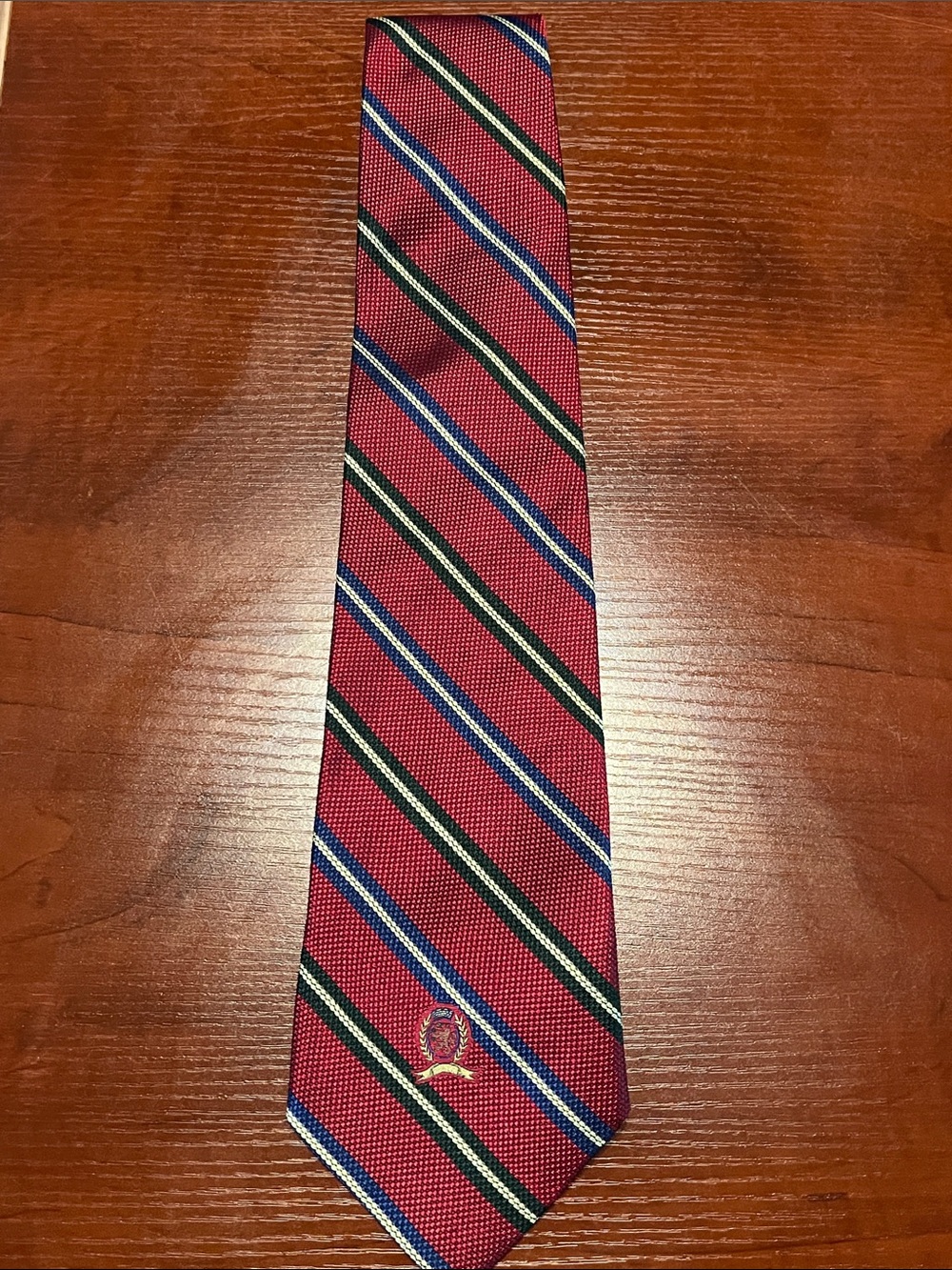 Tommy Hilfiger Burgundy Diagonal Stripe Tie with Navy & Green Accents
